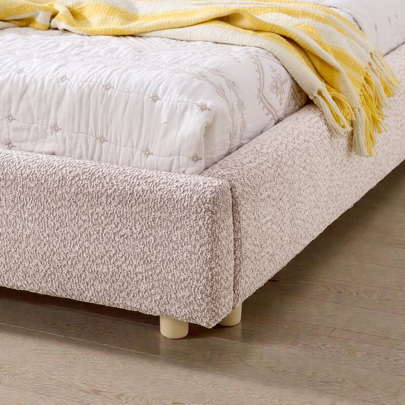 Upholstered Bed Frame with Tall Curved Headboard, Premium Circle Yarn Fabric, Modern Minimalist Platform Bed