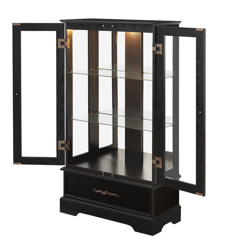 GDF Studio - Lighted Curio Cabinet with Adjustable Shelves and Built-In Drawer.
