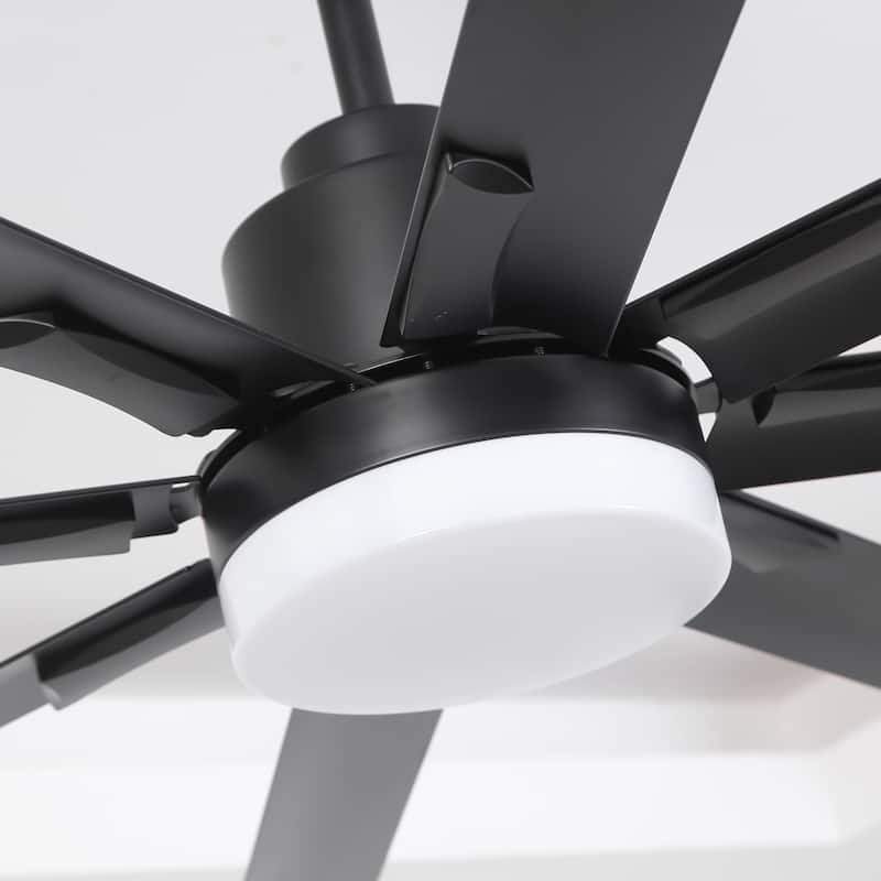 Vaczon 84" Industrial Black Aluminum Large Smart Ceiling Fan with Light and APP Control