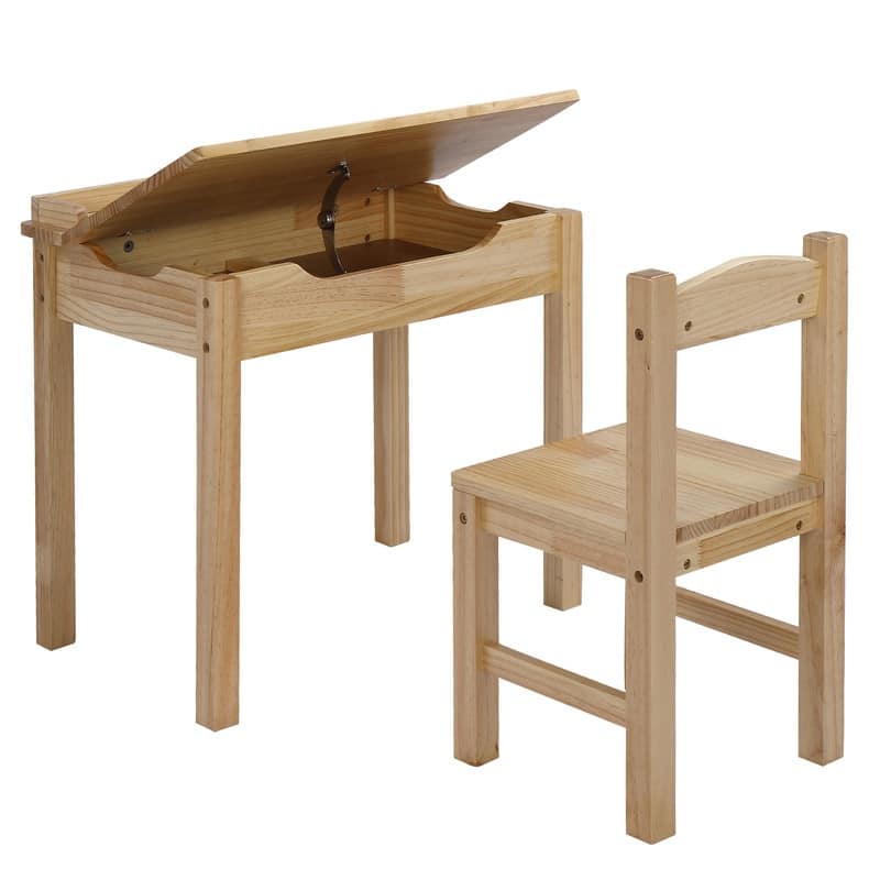 23 In. Wood Kids Activity Table Set With Flip Top And Storage Space - N/A - Natural