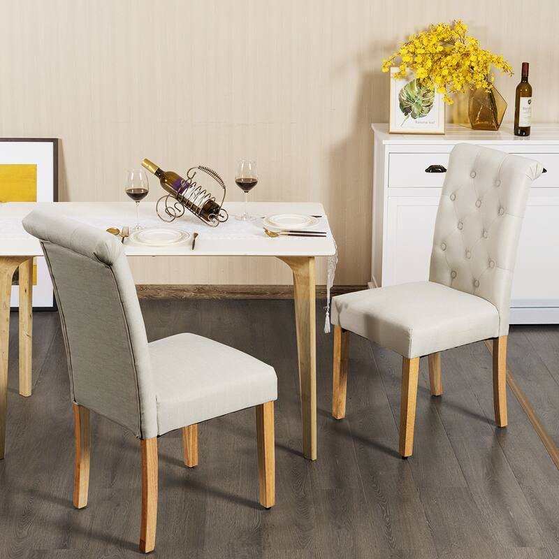 Costway Set of 2 Parsons Upholstered Fabric Chair with Wooden Legs