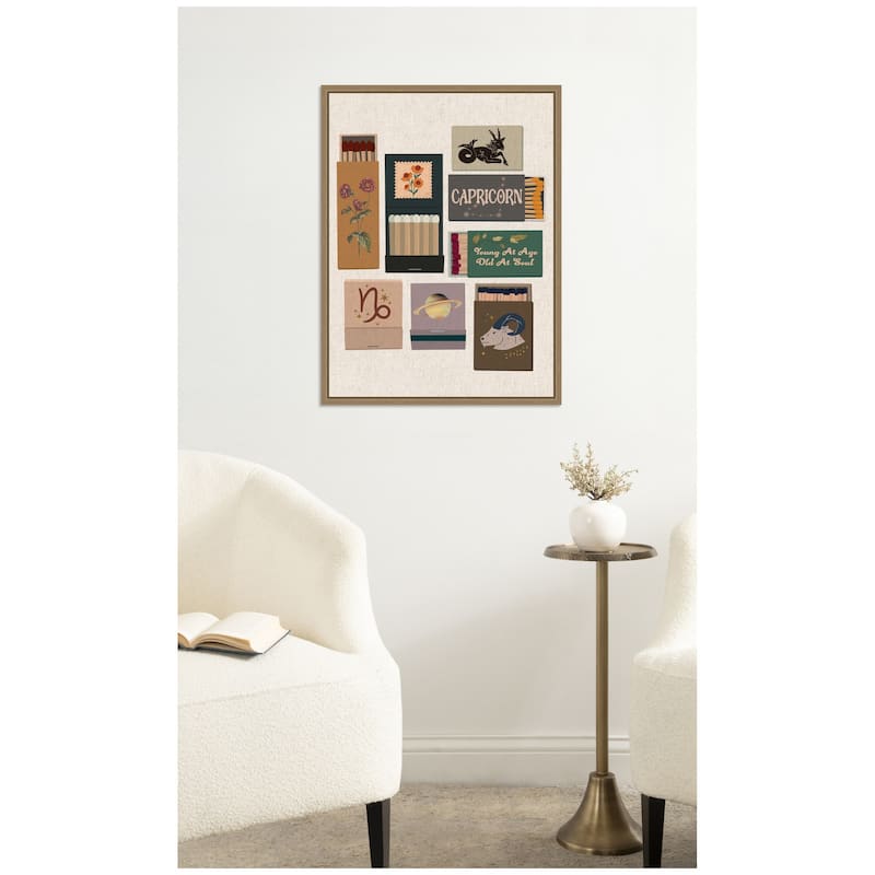 Kate and Laurel Capricorn Matchbook Linen FC by Megan Ryan Framed Canvas Wall Art Print