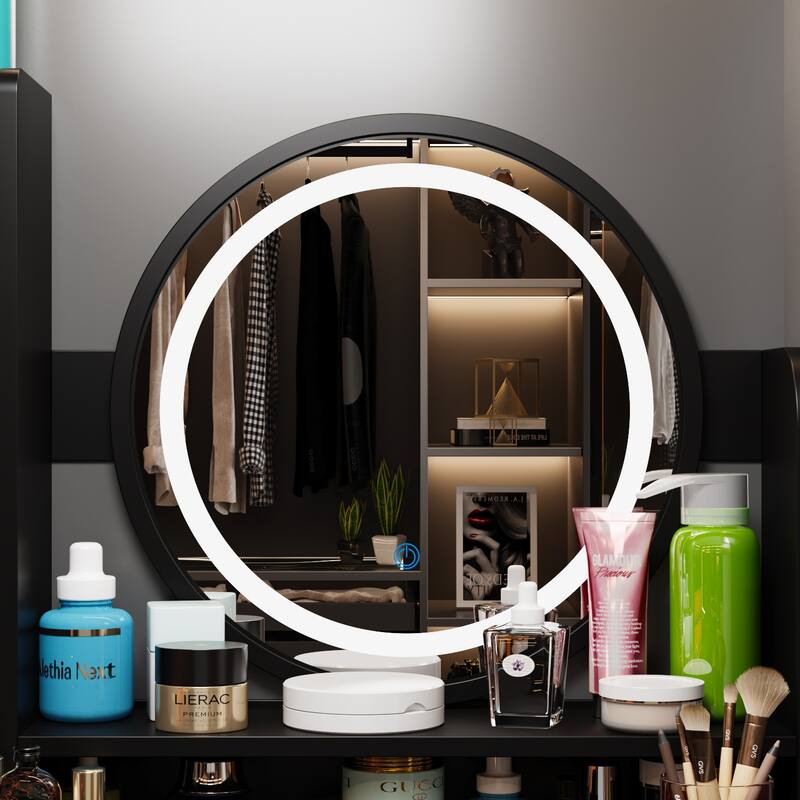 5-Drawers Makeup Vanity Table Set with Lighted Mirror (PINK/BLACK) - 52"H