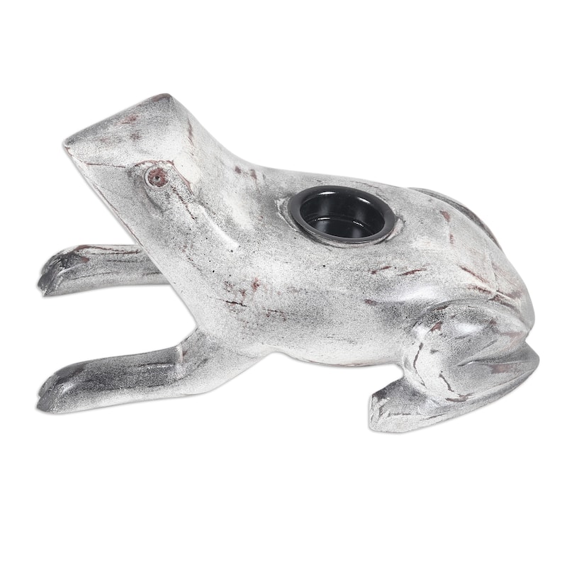 Novica Handmade 'Croaks Of Light' Wood Tealight Candleholder