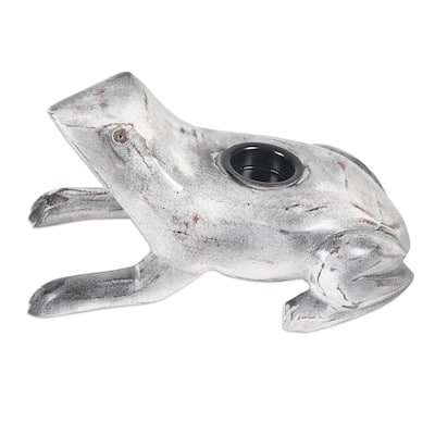 Novica Handmade 'Croaks Of Light' Wood Tealight Candleholder