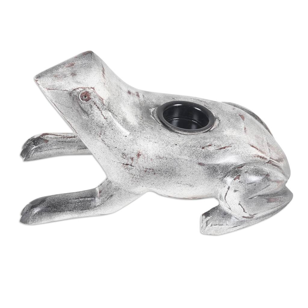 Novica Handmade 'Croaks Of Light' Wood Tealight Candleholder