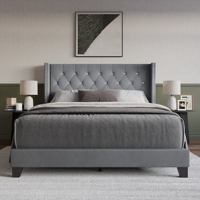 Clayfell Monroe Tufted Upholstered Wingback Panel Bed