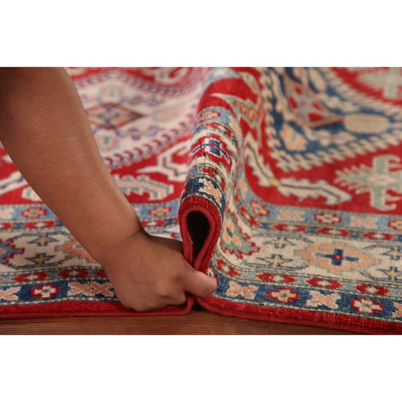 Red Kazak Rug Hand-Knotted Traditional Wool Carpet - 3'11"x 6'1"