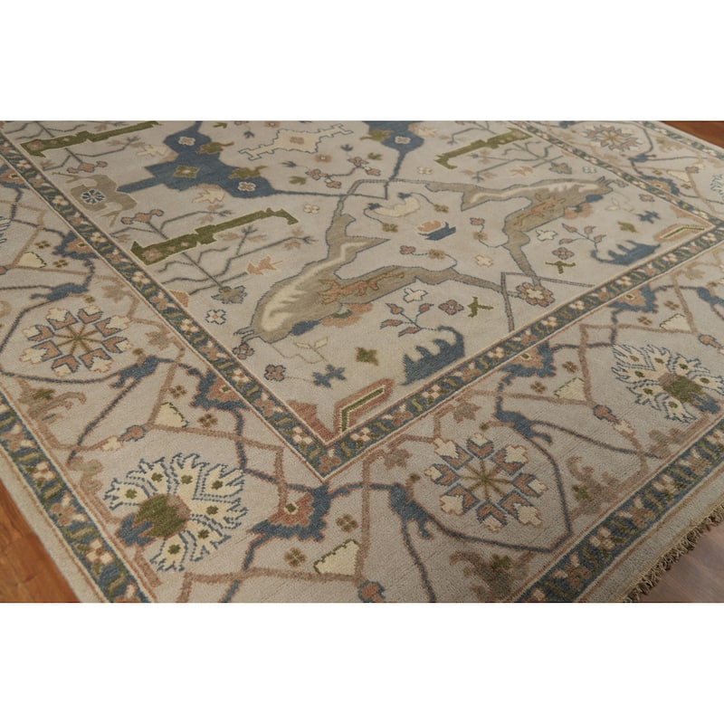 Earth Tone Oushak Indian Area Rug Living Room Handmade Wool Carpet - 9'2" x 11'10"
