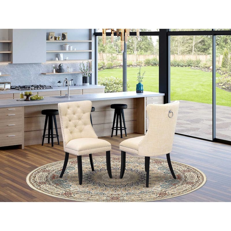 Parson Dining Chairs Set of 2 - Linen Fabric Padded Chairs with Nailhead Trim - Modern Kitchen Chairs