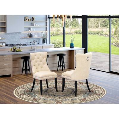Parson Dining Chairs Set of 2 - Linen Fabric Padded Chairs with Nailhead Trim - Modern Kitchen Chairs