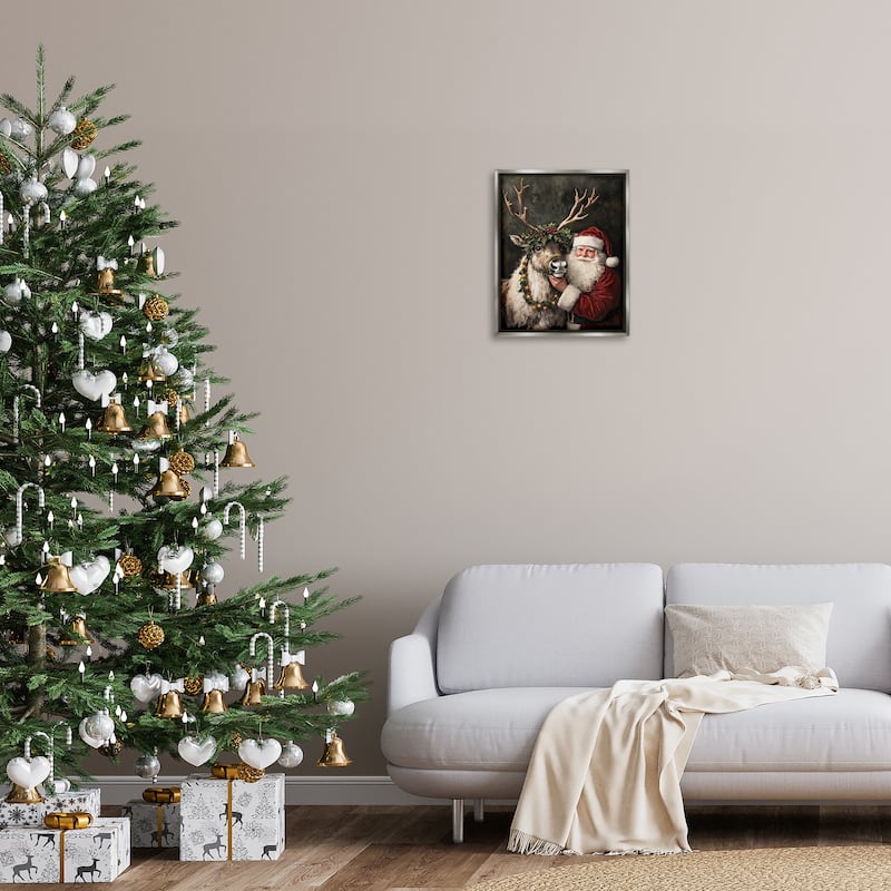 Stupell Santa & Reindeer Portrait Framed Floater Canvas Wall Art Design By Arlington Prints