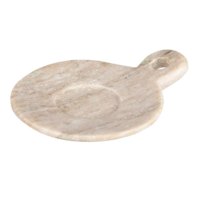 Hand-Carved Marble Dish with Handle - Beige - 5.0"L x 4.0"W x 1.0"H