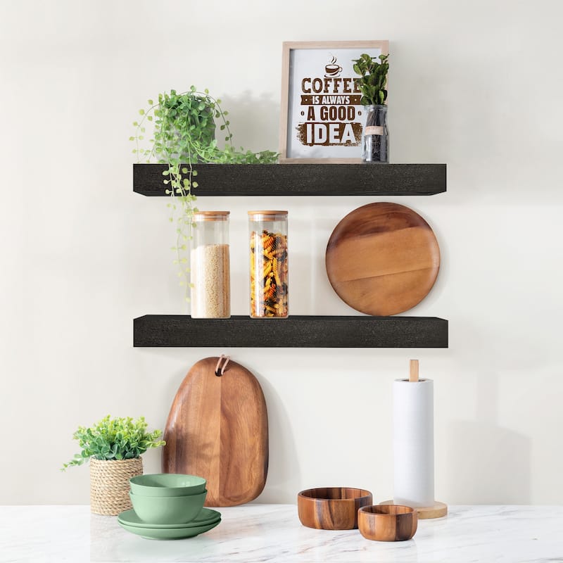 Solid Wood Floating Shelves for Wall - Compact Wooden Wall-Mounted Shelves (16”, Set of 2) - 5.5” L X 16"W X 1.2” H
