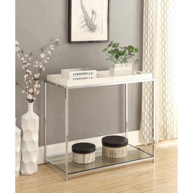 Convenience Concepts Palm Beach Console Table with Shelf and Removable Trays - White
