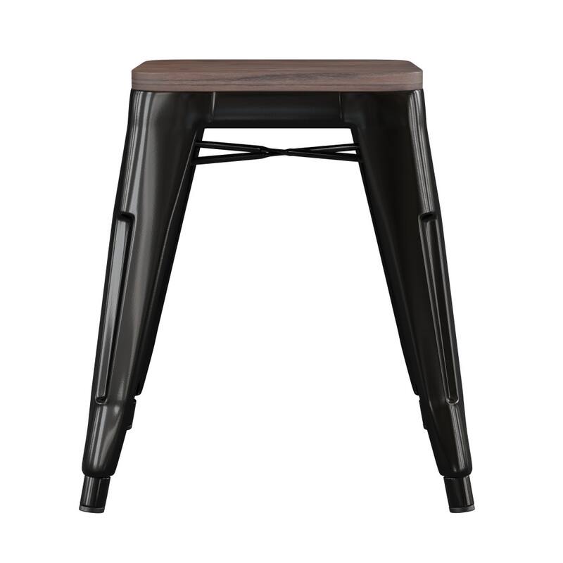 Set of 4 18" Table Height Indoor Stackable Metal Stool with Wood Seat