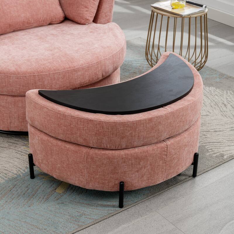 42.2"W Swivel Accent Barrel Chair with Half Crescent Moon Storage Bench