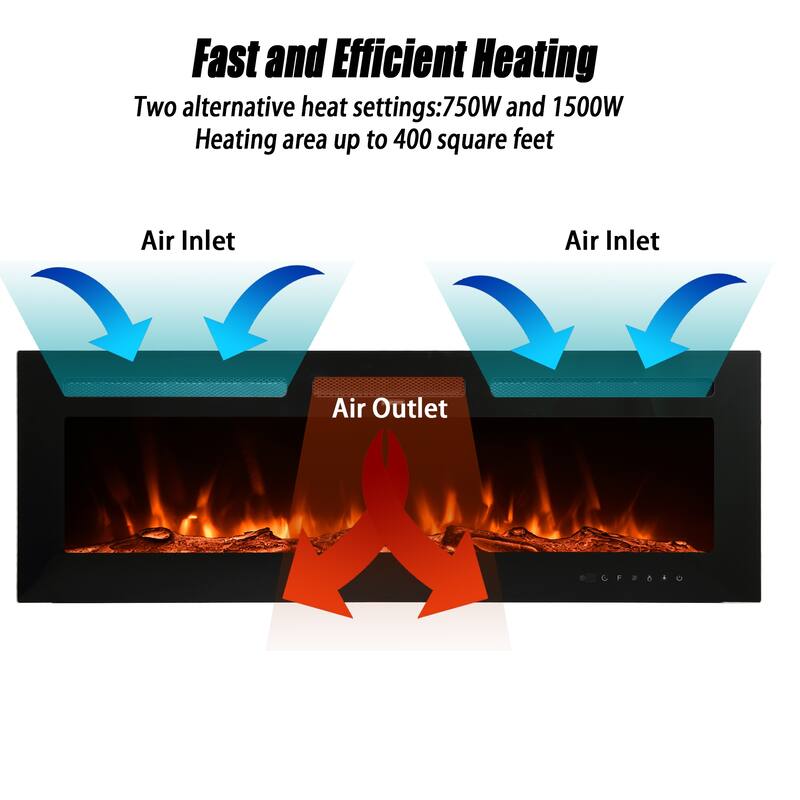 LED Recessed Wall-Mounted Electric Fireplace