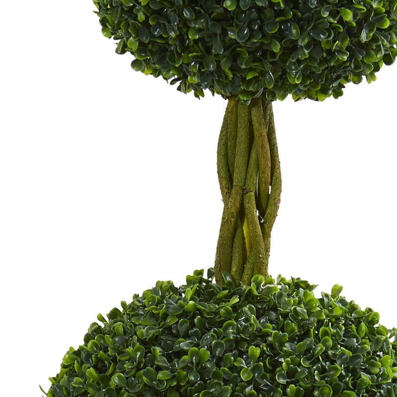 5ft Double Ball Boxwood Topiary Artificial Tree in Slate Planter with UV Resistant Greenery for Indoor or Outdoor Use