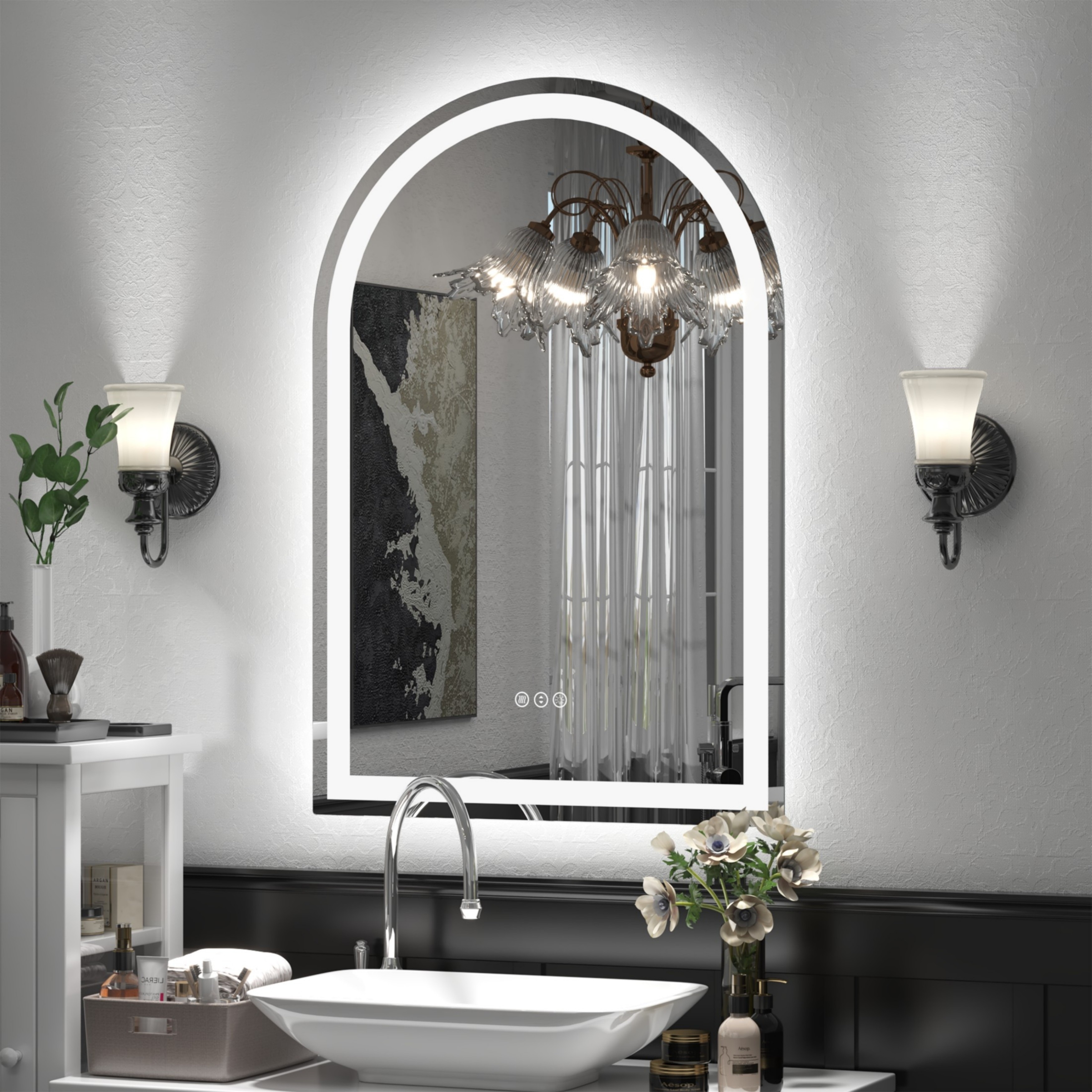 Arched LED Mirror UL Listed Tempered Glass Dimmable Front and Backlit