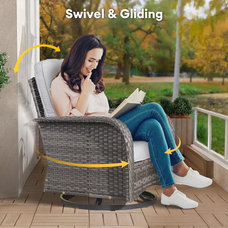 HOOOWOOO 7-piece Wicker Rattan Patio Furniture Set with Fire Pit Table