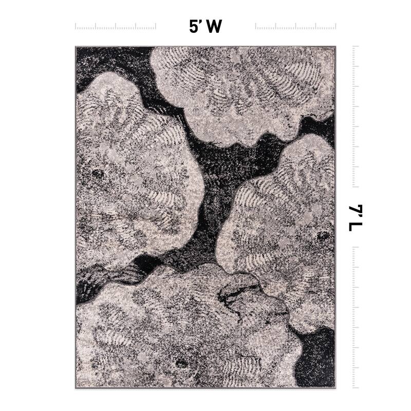 World Rug Gallery Contemporary Floral Design Black Area Rug