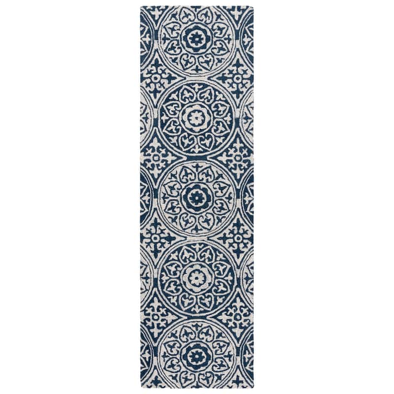 SAFAVIEH Handmade Metro Zemrije French Country Wool Rug - 2'3" x 8' Runner - Blue/Ivory
