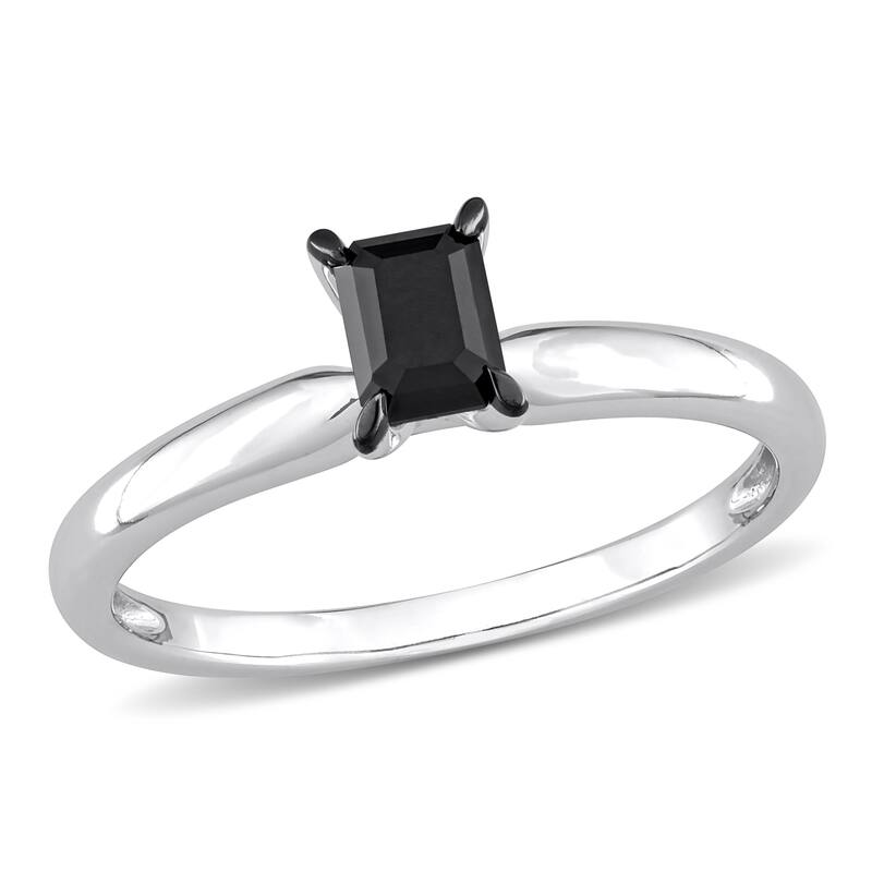 Miadora 1/2ct TDW Emerald-cut Black Diamond Solitaire Engagement Ring in 14k White Gold