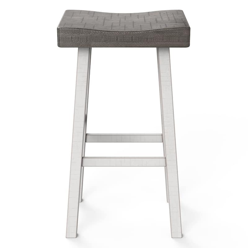 31" Farmhouse Gray Solid Wood Backless Set of 2 Saddle Stool