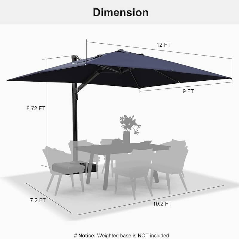 PURPLE LEAF Sturdy Heavy-duty Patio Cantilever Offset Umbrella with 360-degree Rotation