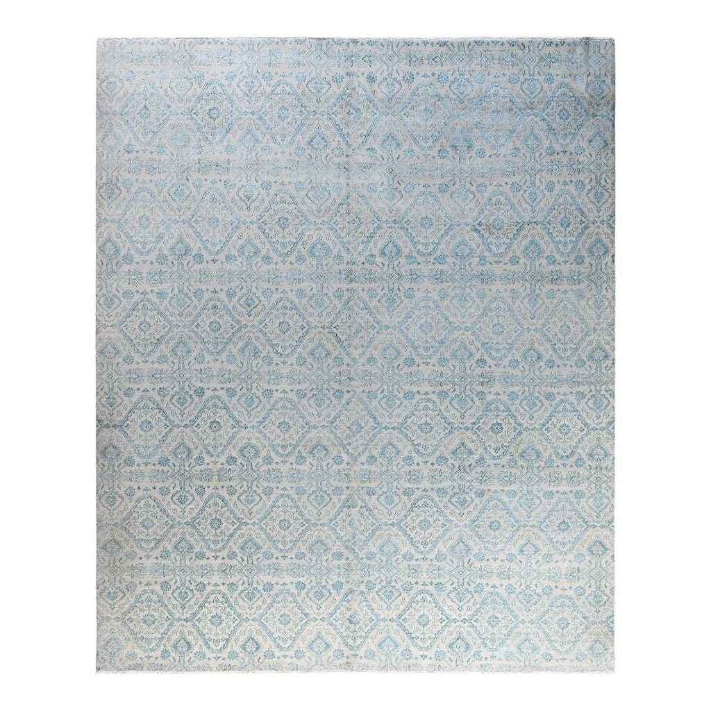Ikat One-of-a-Kind Hand-Knotted Area Rug - Gray, 8' 10" x 10' 1" - 8' 10" x 10' 1"