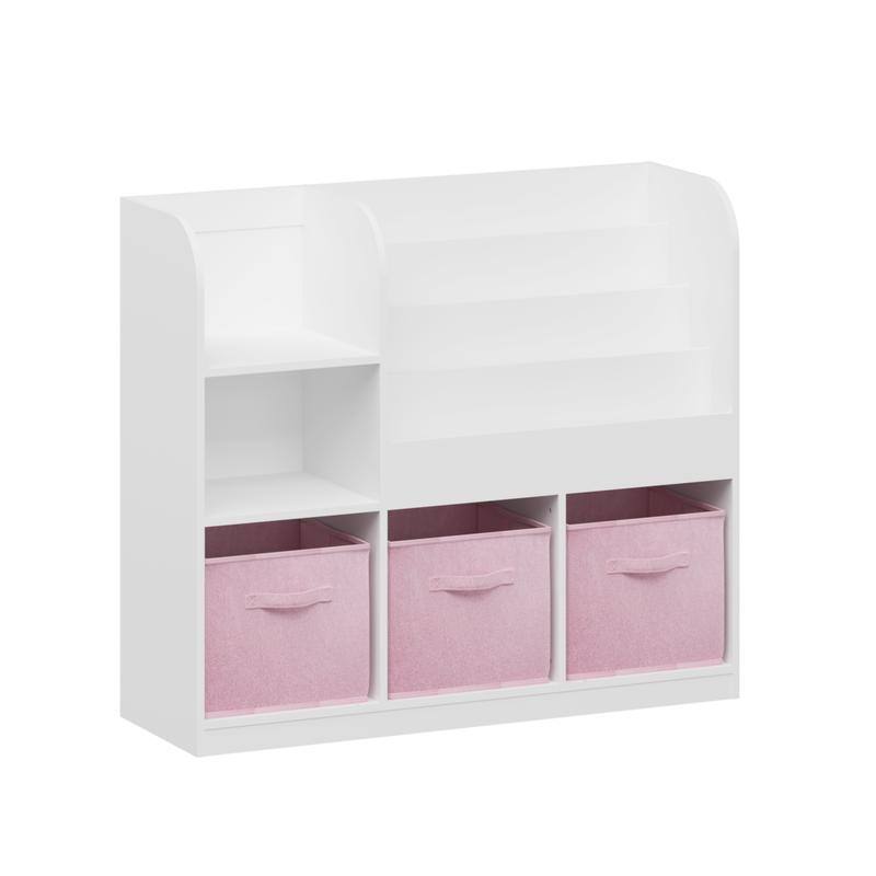 3-Tier Kids Bookcase with Collapsible Drawers & Anti-Tip Safety - Toy & Book Storage Shelf