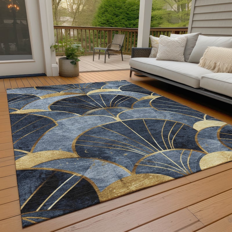 Machine Washable Indoor/Outdoor Glam Floral Chantille Rug - Navy - 3' x 5'