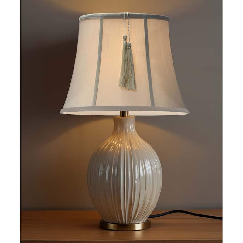 13x19x11 Floor Tassel Lampshade, Eggshell Shantung Fabric
