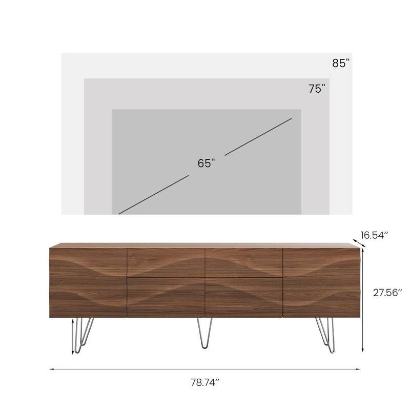 Modern Solid Wood TV Stand, Mid-Century TV Bench with Drawers, Cabinets, Tall-Cast Legs, Ash