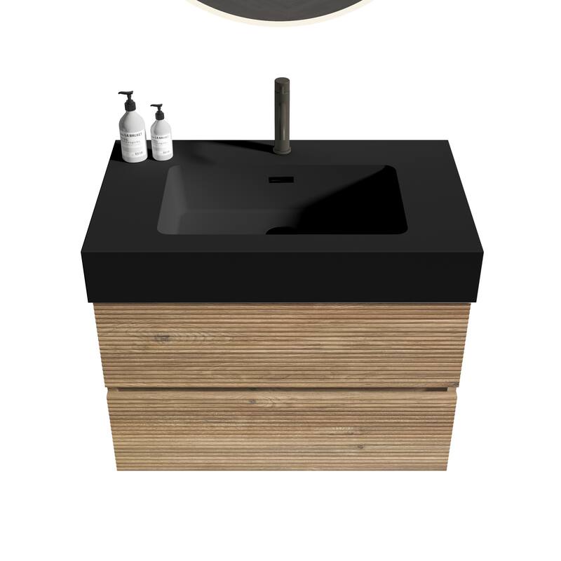 GDFStudio - Grace Wall-Mounted Bathroom Vanity with Engineered Quartz Sink & Soft Close Drawers, without Drainage and Faucet