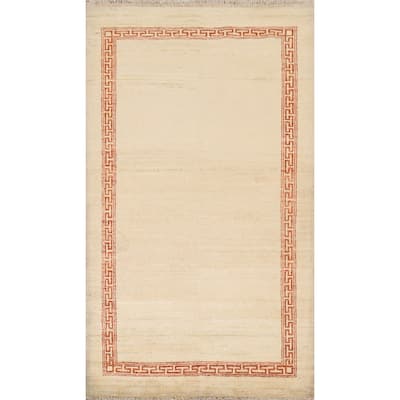 Geometric Bordered Wool Gabbeh Kashkoli Oriental Area Rug Hand-knotted - 3'2" x 5'4"
