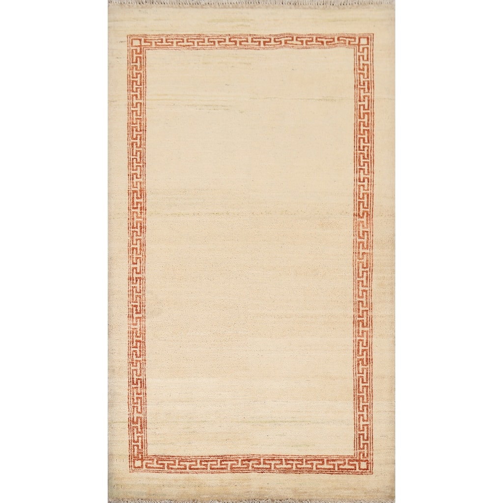 Geometric Bordered Wool Gabbeh Kashkoli Oriental Area Rug Hand-knotted - 3'2" x 5'4"