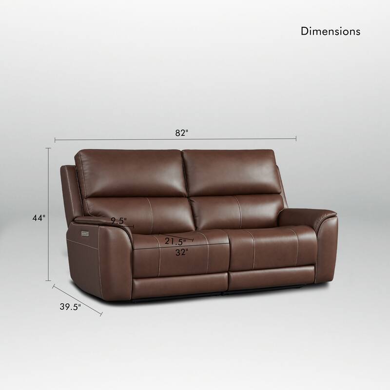 82" W Premium Genuine Leather Triple-Power Double Width loveseat with Zero Gravity, USB & Type-C Ports