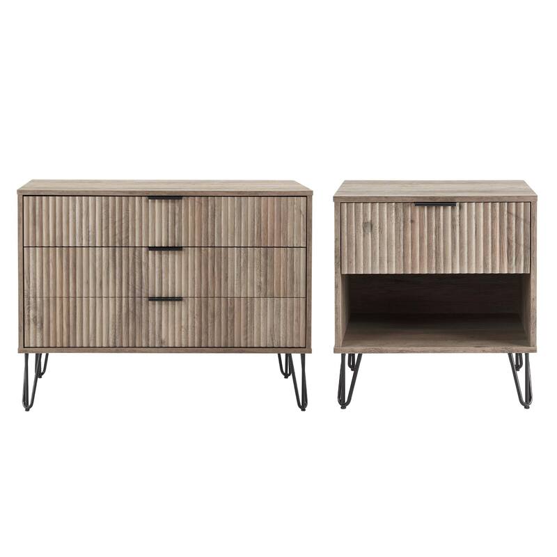 Manhattan Comfort 2-Piece Dumbo Modern Standard 3-Drawer Dresser Nightstand Set