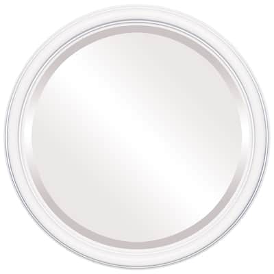 Saratoga Framed Round Mirror in Linen White