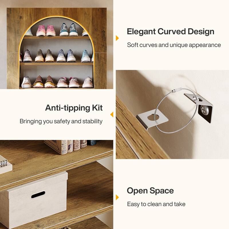 8-Tier Arched Shoe Rack, Wooden Shoe Cabinet, Large Capacity Shoe Organizer for Closet, Entryway, Hallway, Living Room