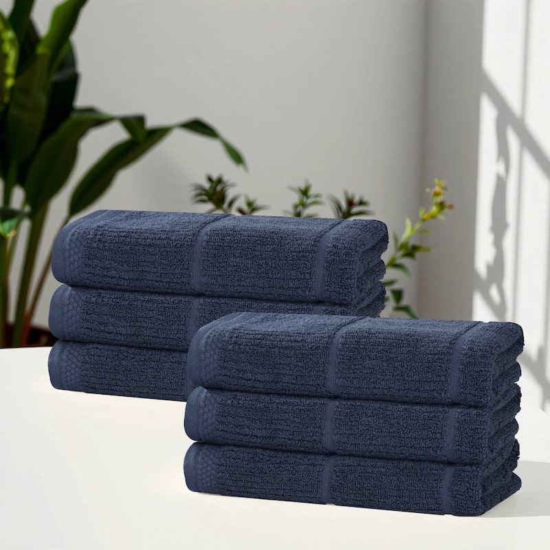 Superior Milo Smart Twist Viscose Cotton Blend Hand Towels, Set of 6 - Navy Blue