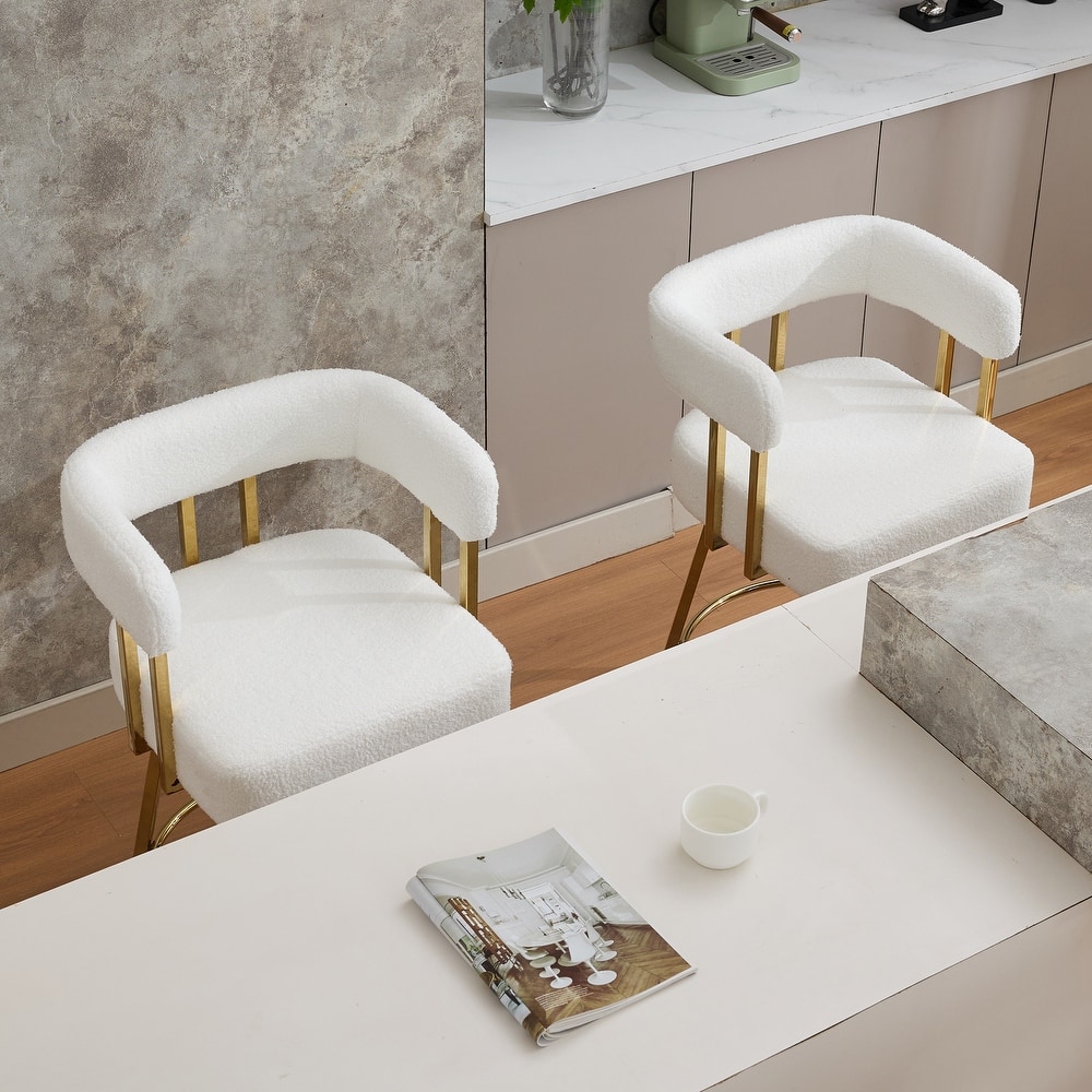 2-Piece Modern Accent Chairs with Gold Metal Legs & Teddy Upholstery, for Living Room or Office