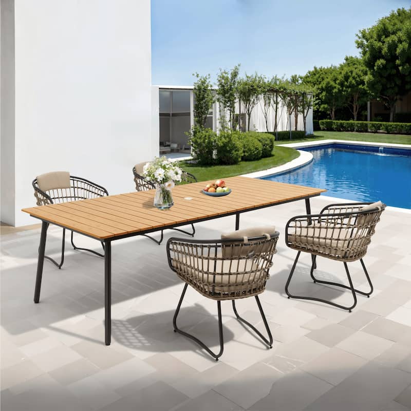 5/7/9-Piece Dining Set Outdoor Patio Aluminum Dining Table and PE Rattan Wicker Dining Chairs - Chairs with Beige Cushion - Set of 5