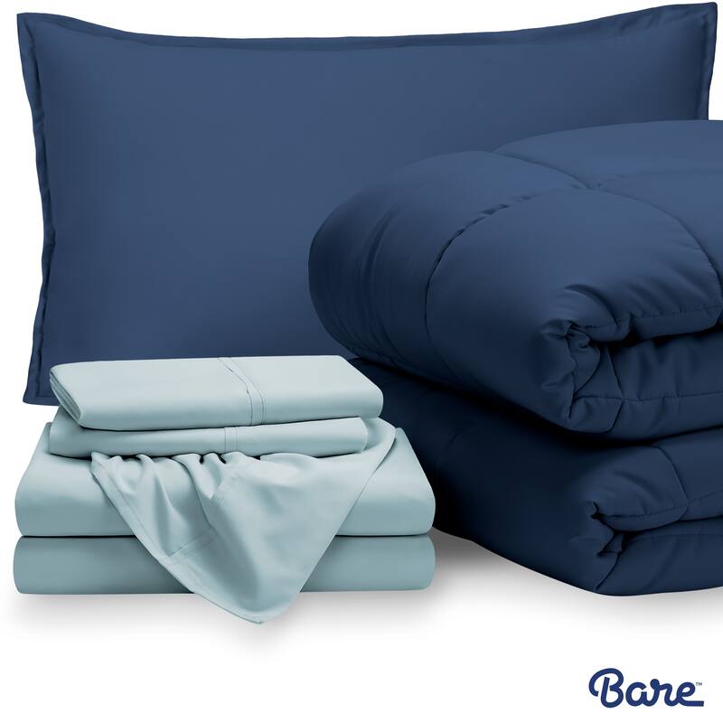 Bare Home Bed-in-a-Bag Down Alternative Comforter & Sheet Set - Dark Blue/Light Blue - Twin XL