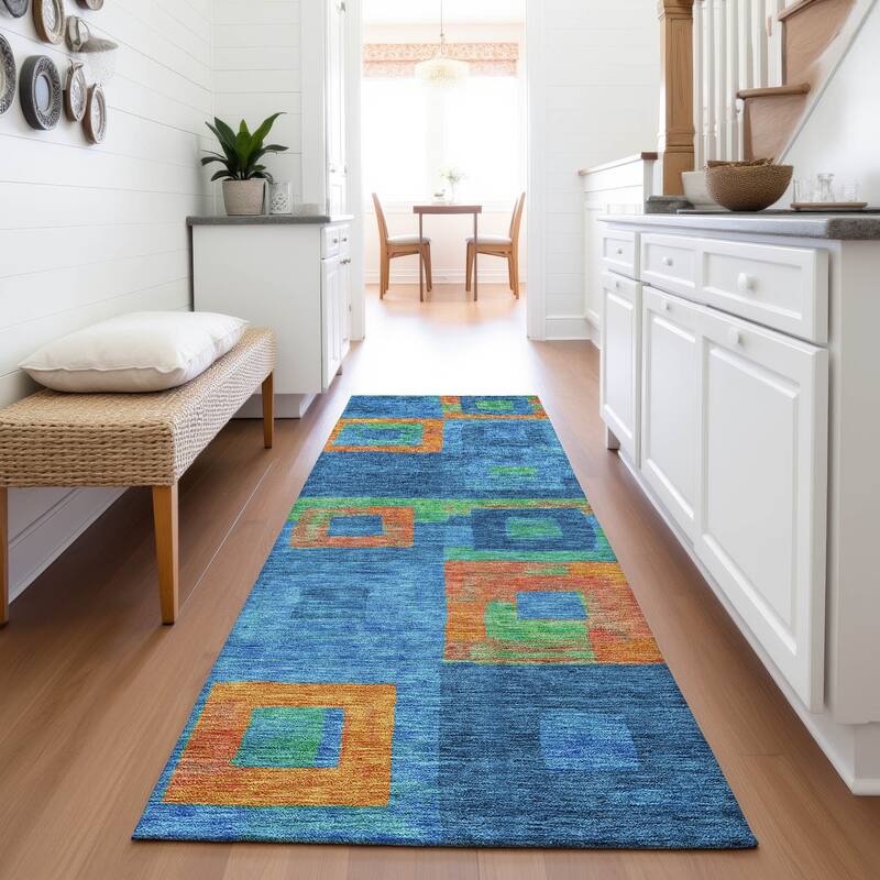 Premium Washable Super Soft Blocky Contemporary Mayfield Rug - Denim - 2'3" x 7'6"