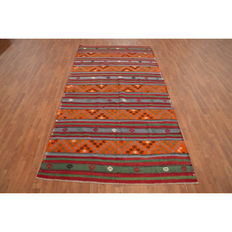 Hand Woven Oriental 100% Wool Carpet Southwestern Tribal Multi-Colored Kilim Area Rug - 10' 5'' X 5' 6''