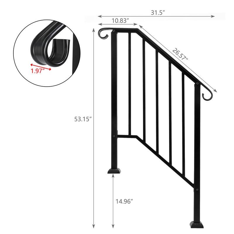 Black Outdoor Iron Handrail - 31.5'' x 53.1''