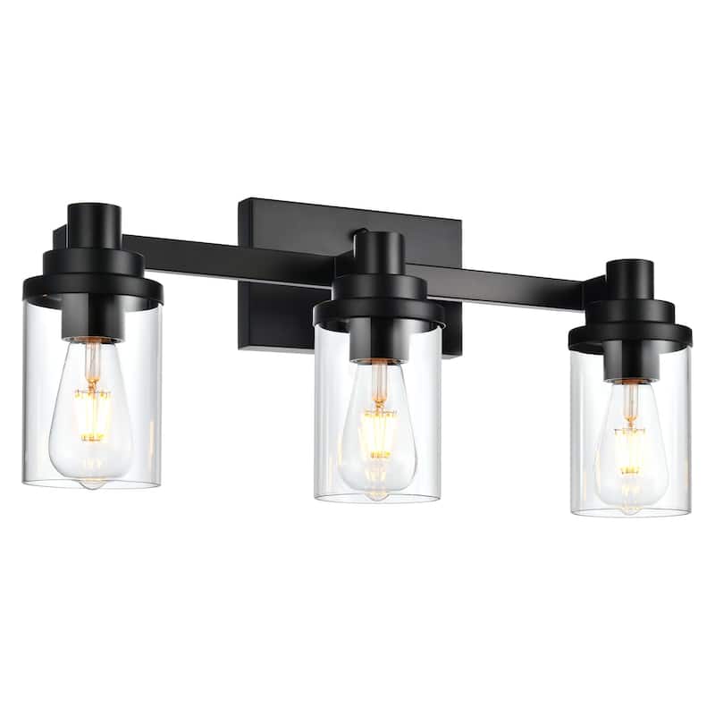 Bathroom Light Fixtures, 3-Light Black Bathroom Lighting Fixtures Over Mirror with Clear Glass Shade, Vanity Lights for Bathroom